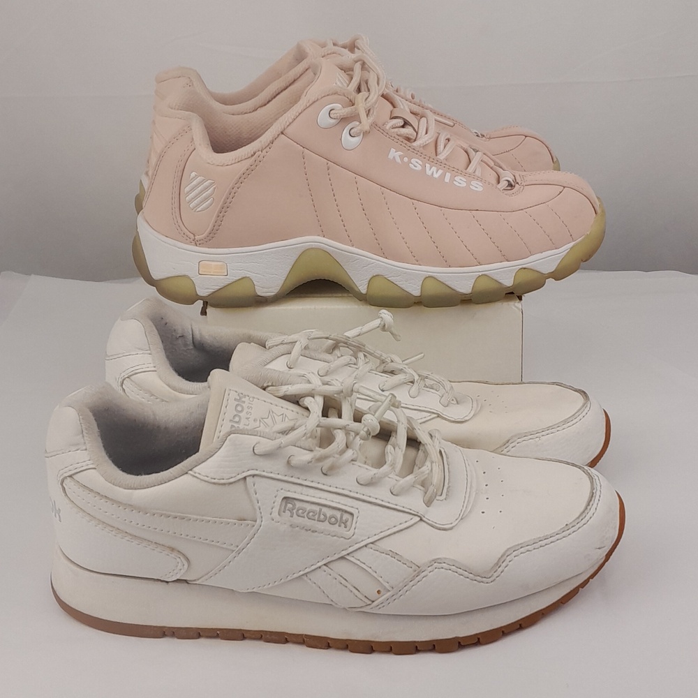 2 Pairs Of Shoes Sneakers K Swiss Reebok Pink Off White Used